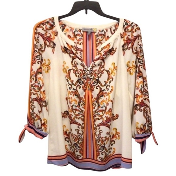 Figueroa & Flower Boho Banded V-Neck 3/4 Tied Cuff Sleeve Peasant Top Size XL - Picture 5 of 7